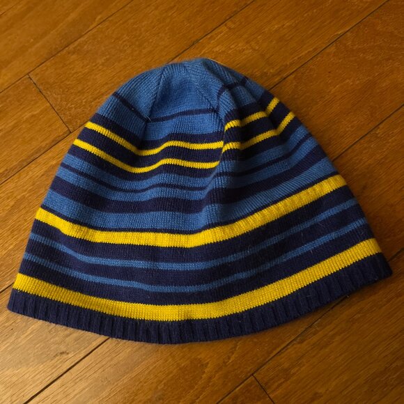 The North Face Snow Hat Beanie Blue Yellow Stripes Striped Ski Outdoor Youth - Picture 2 of 6